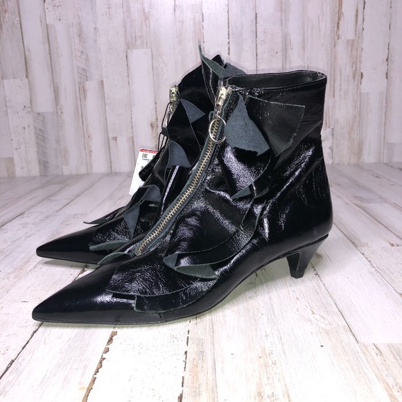 Zara Shoes - Zara Black Patent Leather Ruffle Ankle Booties